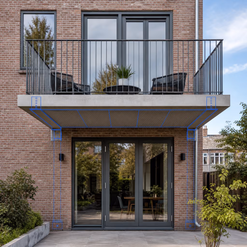 Constructieberekening balkon hero met technische bouwtekening