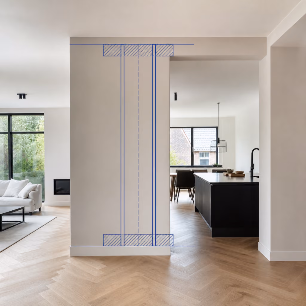 Constructieberekening scheidingswand hero met technische bouwtekening