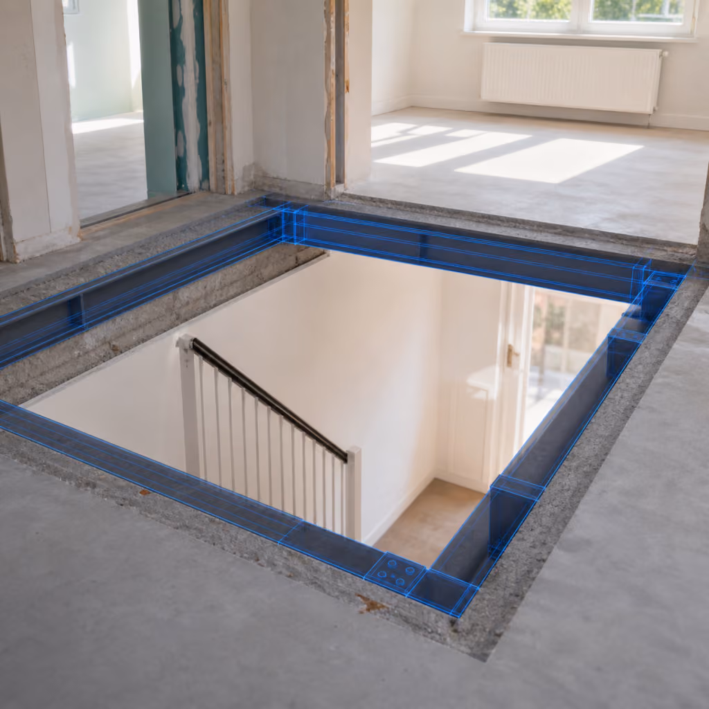 Constructieberekening trapgat hero met technische bouwtekening
