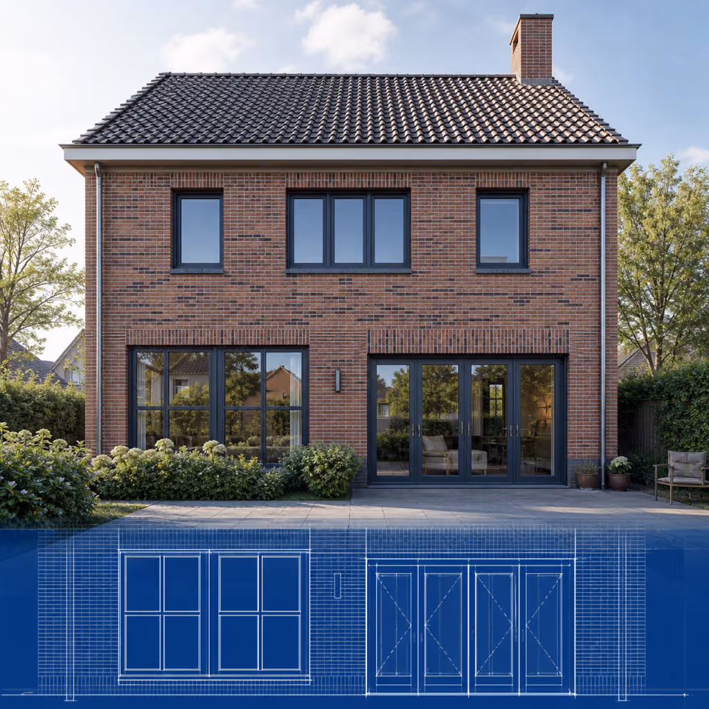 Gevelwijziging hero met technische bouwtekening